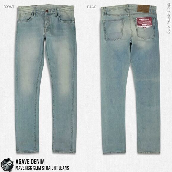 AGAVE DENIM MAVERICK SLIM STRAIGHT SELVAGE DENIM JEANS IN SUN BAKED BLUE 32 X 36 - Picture 12 of 12